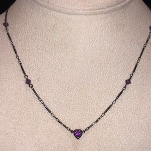 Amethyst Dainty Heart In Gunmetal Necklace-Boutique